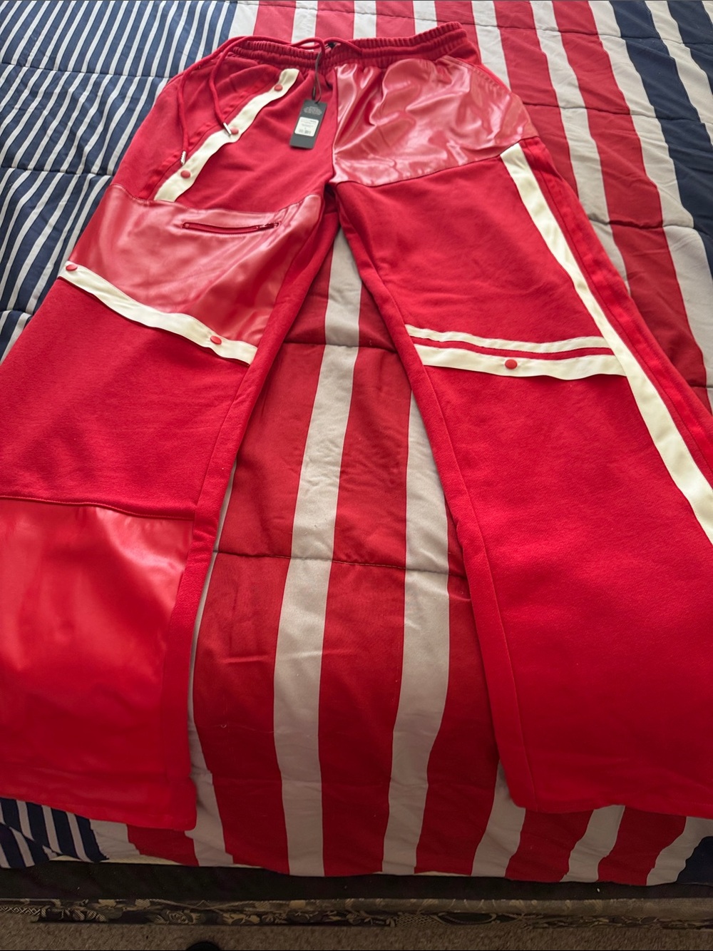 Fashion Nova Red & White Mixed-Media Jogger Pants - Picture 11 of 16
